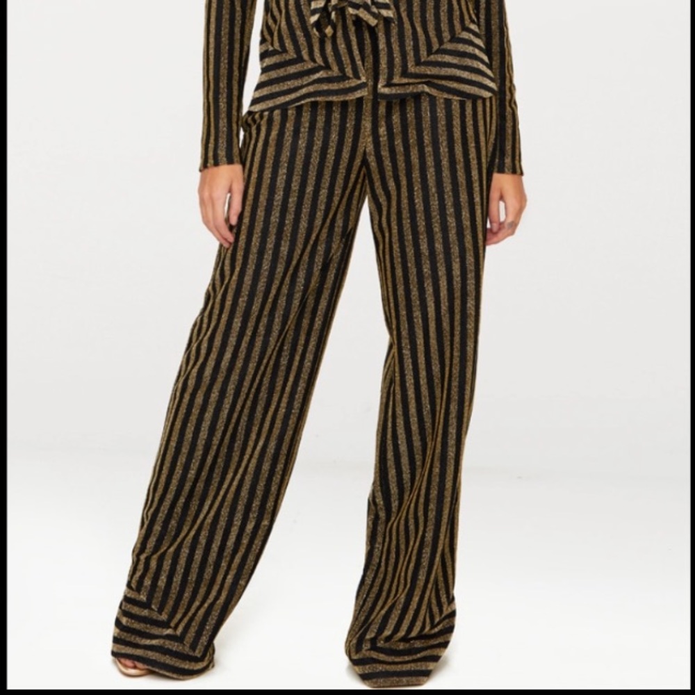 Prettylittlething Gold Stripe Pants